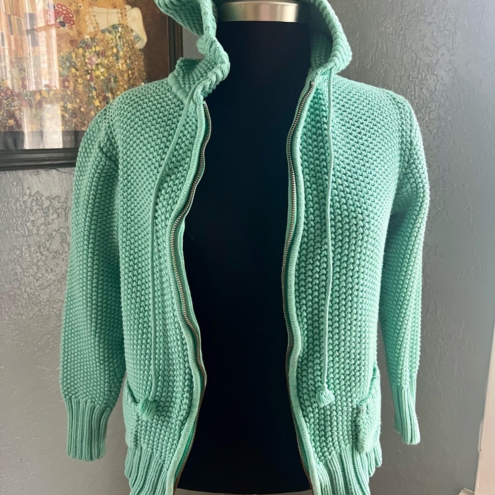 Early 2000s Old Navy Waffle Knit Mint Green Hooded Zip Up Cardigan Sz XL